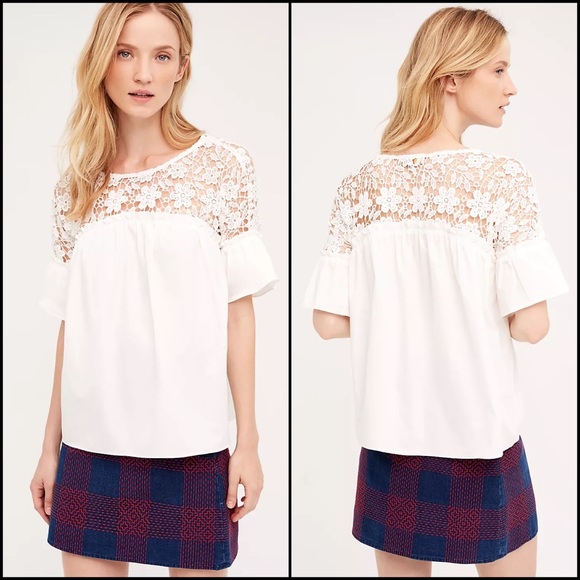 Anthropologie Tops - Anthro Eri + Ali Crochet Lace Cotton Pullover Blouse Top